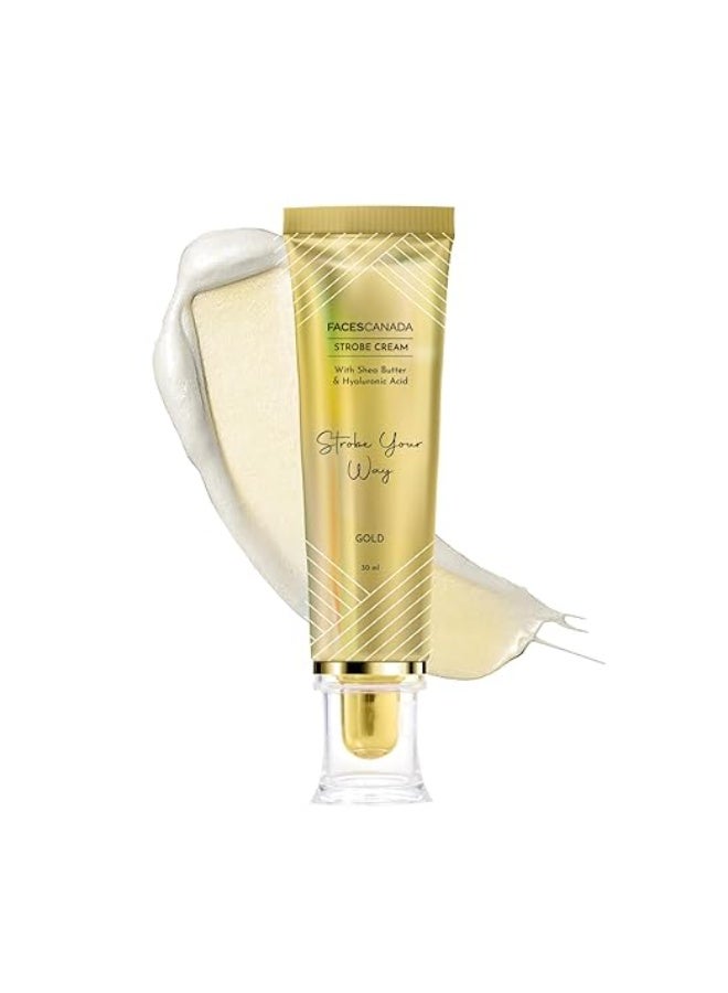 فاسيسكانادا كريم ستروب من فيسز كندا - ذهبي، 30 مل | برايمر + هايلايتر + مرطب | زبدة الشيا وحمض الهيالورونيك | ترطيب مكثف | بشرة نضرة ومشرقة خالية من العيوب | قاعدة مكياج مضيئة ومتألقة - Image 1